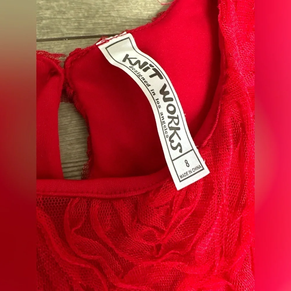 KnitWorks LOS Angeles Boutique Girls Red Rose Lace Silk Layered Dress